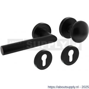 Intersteel 1693 knop-kruk garnituur links Bastian op rozet verdekt diameter 52x10 mm met nokken en cilinderrozetten zwart - S26008240 - afbeelding 1