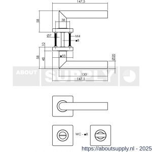 Intersteel 1707 deurkruk Bastian op rozet 55x55x10 mm met nokken en WC-sluiting met stift 8x8 mm zwart - S26009161 - afbeelding 2