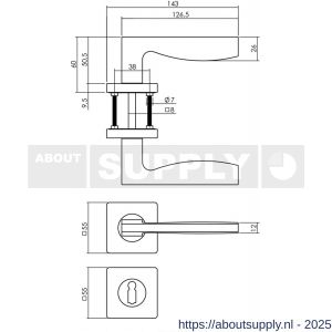 Intersteel 1710 deurkruk Apollo op rozet verdekt 55x55x10 mm met nokken en sleutelrozetten zwart - S26008249 - afbeelding 2