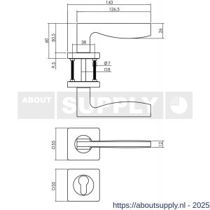 Intersteel 1710 deurkruk Apollo op rozet verdekt 55x55x10 mm met nokken en cilinderrozetten zwart - S26008250 - afbeelding 2