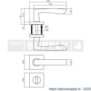 Intersteel 1712 deurkruk Minos op rozet verdekt 55x55x10 mm met nokken en sleutelrozetten zwart - S26008253 - afbeelding 2