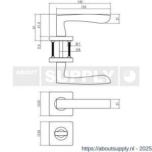 Intersteel 1712 deurkruk Minos op rozet verdekt 55x55x10 mm met nokken en WC-sluiting met stift 8x8 mm zwart - S26008255 - afbeelding 2