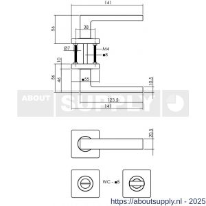 Intersteel 1713 deurkruk Hera op rozet verdekt 55x55x10 mm met nokken en WC-sluiting met stift 8x8 mm zwart - S26008259 - afbeelding 2
