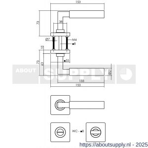 Intersteel 1741 deurkruk Baustil op rozet verdekt 55x55x10 mm met nokken en WC-sluiting met stift 8x8 mm zwart - S26010273 - afbeelding 2