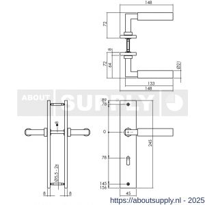 Intersteel 1742 deurkruk Baustil op schild rechthoekig 245x45 mm sleutelgat 78 mm zwart - S26010278 - afbeelding 2