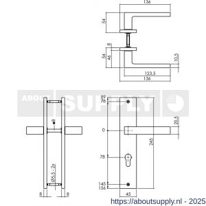Intersteel 1744 deurkruk Hera op schild rechthoekig 245x45 mm profielcilindergat 78 mm zwart - S26010307 - afbeelding 2