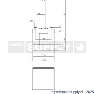 Intersteel Living 2126 knop vierkant vast op rozet 55x55x10 mm met nokken en stift zwart - S26009162 - afbeelding 2
