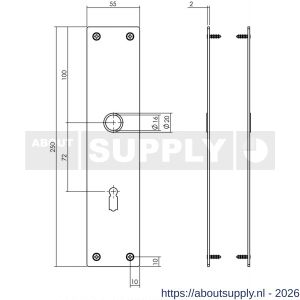 Intersteel 2688 schild renovatie rechthoekig 250x55x2 mm sleutelgat 72 mm RVS mat zwart - S26006782 - afbeelding 2