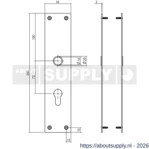 Intersteel 2688 schild renovatie rechthoekig 250x55x2 mm profielcilindergat 72 mm RVS-mat zwart - S26006783 - afbeelding 2