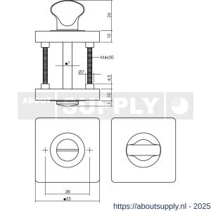 Intersteel 3185 WC-sluiting verdekt 55x55x10 mm met nokken en stift 7x7 mm zwart - S26011400 - afbeelding 1