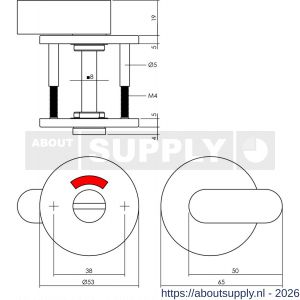 Intersteel 3431 WC-sluiting verdekt diameter 53x5 mm met comfortknop en stift 8x8 mm structuur zwart - S26011095 - afbeelding 2