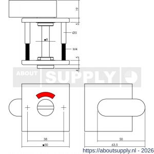 Intersteel Living 3433 WC-sluiting verdekt 50x50x5 mm met comfortknop en stift 8x8 mm structuur zwart - S26011100 - afbeelding 2