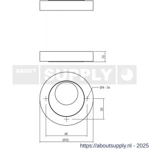 Intersteel 3476 rondcilinderrozetten verdekt diameter 52x10 mm met nokken zwart - S26011360 - afbeelding 1