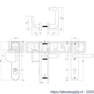 Intersteel Living 3796 SKG3 veiligheidsbeslag ovaal 250x50 mm greep-kruk Rond met veerconstructie profielcilindergat 55 mm met kerntrekbeveiliging zwart - S26008288 - afbeelding 2