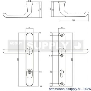 Intersteel Living 3799 SKG3 veiligheidsbeslag ovaal smal 250x35 mm kruk-kruk Verkropt met veerconstructie profielcilindergat 92 mm met kerntrekbeveiliging zwart - S26009939 - afbeelding 2