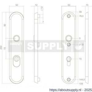 Intersteel 3961 SKG3 veiligheidsschilden ovaal 250x50 mm profielcilindergat 72 mm met kerntrekbeveiliging structuur zwart - S26008295 - afbeelding 2