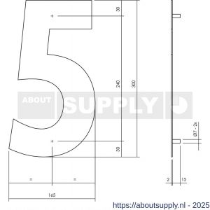 Intersteel Living 4021 huisnummer 5 XL hoogte 300 mm RVS structuur zwart - S26009181 - afbeelding 2