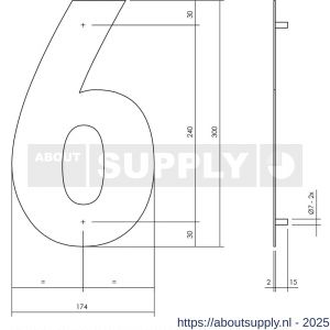 Intersteel Living 4021 huisnummer 6 XL hoogte 300 mm RVS structuur zwart - S26009182 - afbeelding 2