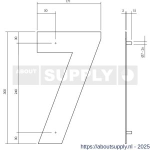 Intersteel Living 4021 huisnummer 7 XL hoogte 300 mm RVS structuur zwart - S26009183 - afbeelding 2