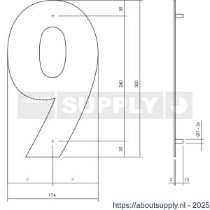 Intersteel Living 4021 huisnummer 9 XL hoogte 300 mm RVS structuur zwart - S26009185 - afbeelding 2