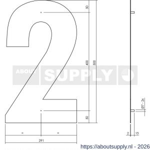 Intersteel Living 4021 huisnummer 2 XXL hoogte 500 mm RVS structuur zwart - S26009188 - afbeelding 2