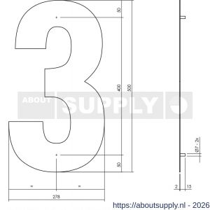 Intersteel Living 4021 huisnummer 3 XXL hoogte 500 mm RVS structuur zwart - S26009189 - afbeelding 2