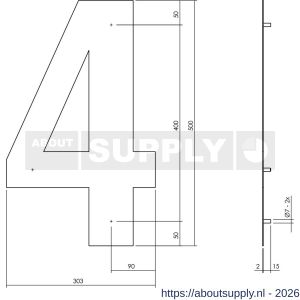 Intersteel Living 4021 huisnummer 4 XXL hoogte 500 mm RVS structuur zwart - S26009190 - afbeelding 2