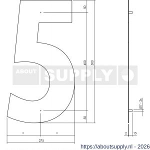 Intersteel Living 4021 huisnummer 5 XXL hoogte 500 mm RVS structuur zwart - S26009191 - afbeelding 2