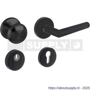 Intersteel Living 4057 set voordeurbeslag rond voordeurknop met SKG rozetten en deurkruk op rozet structuur zwart - S26010329 - afbeelding 1
