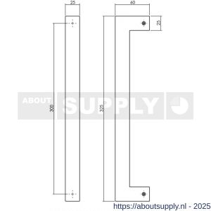 Intersteel Living 4330 deurgreep per stuk vierkant 325x60x25 mm hart op hart 300 mm RVS structuur zwart - S26010330 - afbeelding 2