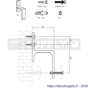 Intersteel Living 4501 set van 5 wandsteunen voor parallel geplaatste schuifdeuren mat zwart - S26008322 - afbeelding 2