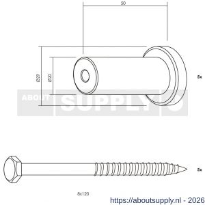 Intersteel Living 4501 set van 5 verlengde ronde steunen 50 mm voor rail schuifdeursysteem mat zwart - S26008323 - afbeelding 2