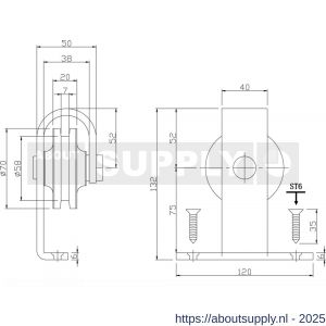 Intersteel Living 4501 set van 2 rollers recht 130 mm voor schuifdeursysteem 450100 met bevestiging staal mat zwart - S26008329 - afbeelding 2