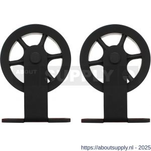 Intersteel Living 4501 set van 2 rollers spaakwiel 170 mm voor schuifdeursysteem 450120 met bevestiging staal mat zwart - S26008330 - afbeelding 1
