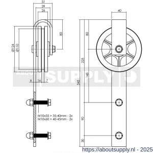 Intersteel Living 4501 set van 2 rollers spaakwiel 340 mm voor schuifdeursysteem 450121 met bevestiging staal mat zwart - S26008331 - afbeelding 2