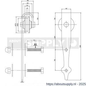 Intersteel Living 4501 set van 2 rollers pijlvorm 290 mm voor schuifdeursysteem 450124 met bevestiging staal mat zwart - S26008334 - afbeelding 2