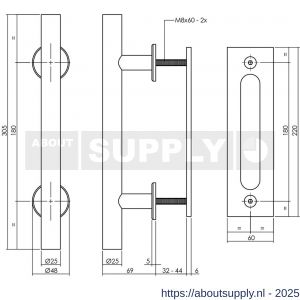 Intersteel Living 4501 deurgreep T-vorm diameter 25x305 mm met schuifdeurkom 220x60 mm zwart - S26009482 - afbeelding 2