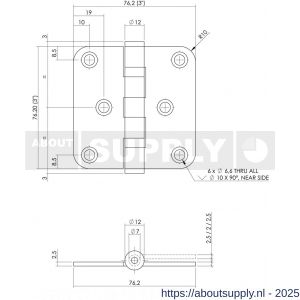Intersteel Living 4625 kogellagerscharnier afgerond 3 inch 76x76x2.5 mm zwart - S26008337 - afbeelding 2