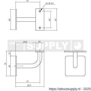 Intersteel Living 7300 leuninghouder gebogen vierkant vlak zadel zwart - S26009214 - afbeelding 2
