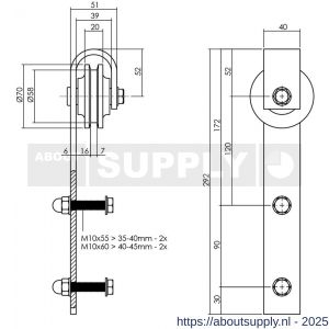 Intersteel 4501 set van 2 rollers recht 290 mm voor schuifdeursysteem 450101 met bevestiging staal antiek finish - S26008367 - afbeelding 2