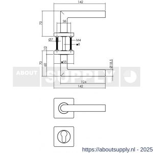 Intersteel 1747 deurkruk Bastian op rozet verdekt 55x55x10 mm met nokken en cilinderrozetten antraciet grijs - S26010808 - afbeelding 2