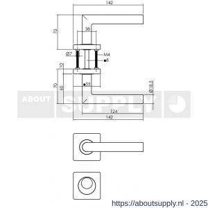 Intersteel 1747 deurkruk Bastian op rozet verdekt 55x55x10 mm met nokken en rondcilinderrozetten antraciet grijs - S26010809 - afbeelding 2