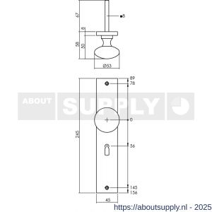 Intersteel Living 2128 knopschild rechthoekig 245x45x8 mm met vaste knop Paddenstoel en wisselstift sleutelgat 56 mm antraciet grijs - S26010438 - afbeelding 2