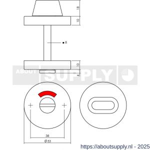 Intersteel 3410 WC-sluiting verdekt diameter 53x10 mm met stift 8x8 mm RVS getrommeld - S26010862 - afbeelding 2