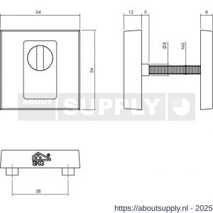 Intersteel 3755 SKG3 veiligheidsrozetten vierkant 54x54x12 mm profielcilindergat met kerntrekbeveiliging RVS getrommeld - S26010858 - afbeelding 2