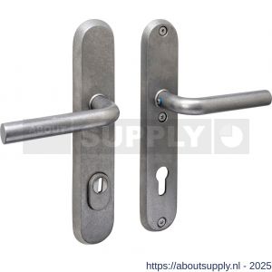 Intersteel 3787 SKG3 veiligheidsbeslag ovaal 250x50 mm kruk-kruk Luzern met veerconstructie profielcilindergat 92 mm met kerntrekbeveiliging RVS getrommeld - S26010856 - afbeelding 1