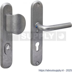 Intersteel 3788 SKG3 veiligheidsbeslag ovaal 250x50 mm greep-kruk Luzern met veerconstructie profielcilindergat 72 mm met kerntrekbeveiliging RVS getrommeld - S26010855 - afbeelding 1