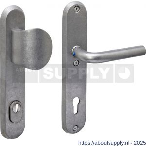 Intersteel 3788 SKG3 veiligheidsbeslag ovaal 250x50 mm greep-kruk Luzern met veerconstructie profielcilindergat 92 mm met kerntrekbeveiliging RVS getrommeld - S26010854 - afbeelding 1
