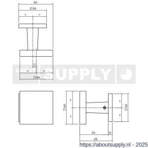 Intersteel 3930 voordeurknop vierkant 64x64 mm op achterplaat 54x54 mm verkropt éénzijdige montage RVS getrommeld - S26010852 - afbeelding 2