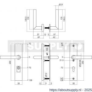 Intersteel 3964 SKG3 veiligheidsbeslag rechthoekig 250x50 mm kruk-kruk Jura met veerconstructie profielcilindergat 72 mm met kerntrekbeveiliging RVS getrommeld - S26010848 - afbeelding 2